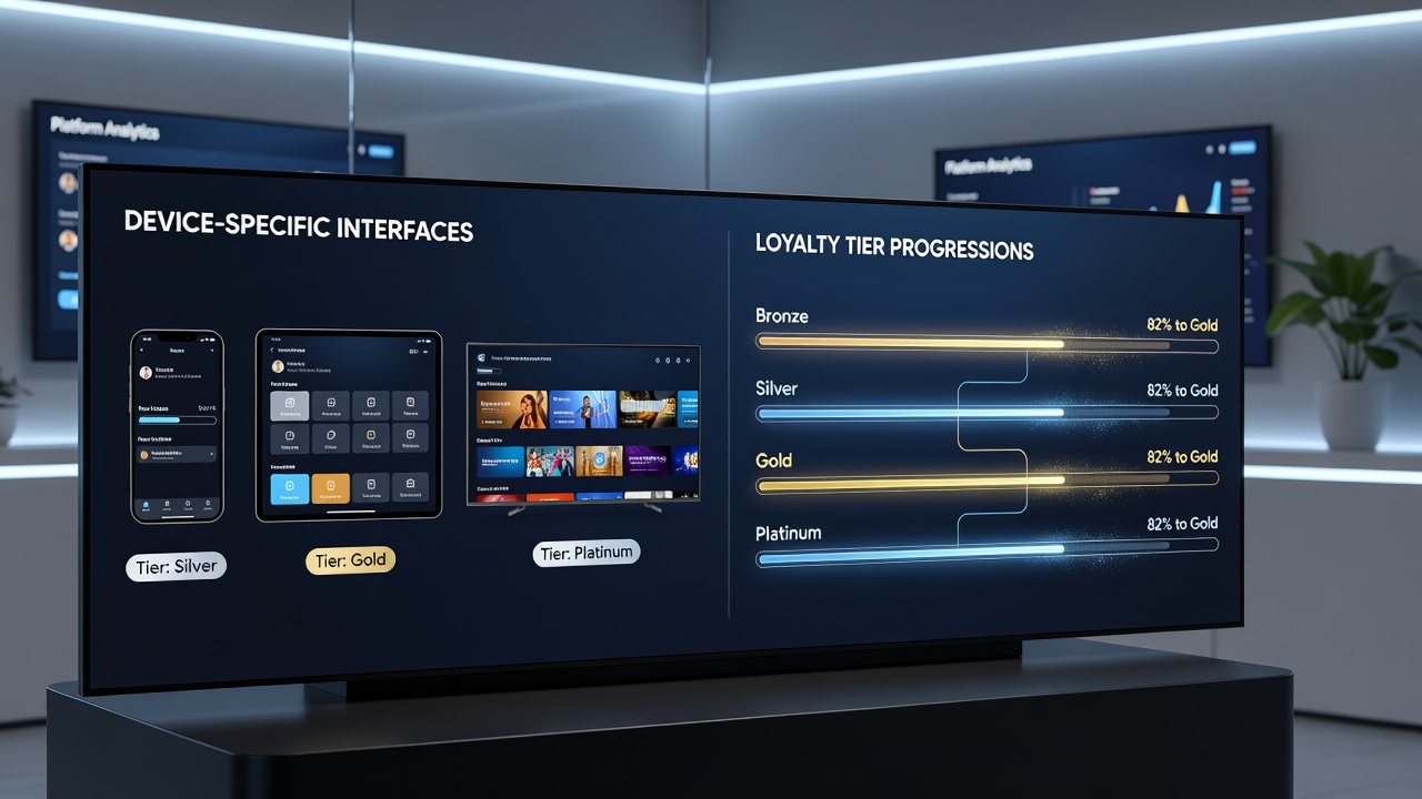 Device interface variations across mobile and desktop platforms showing loyalty tier elements