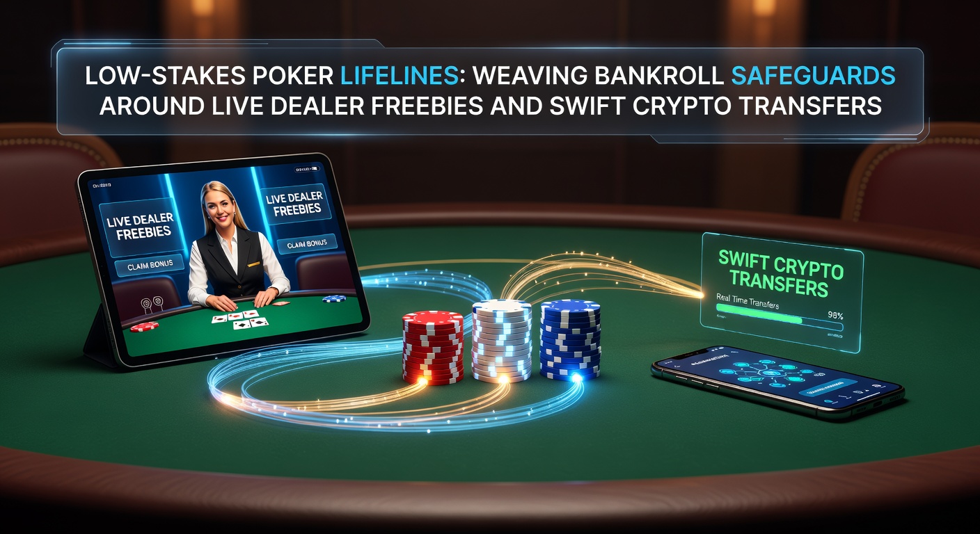 Players at a low-stakes online poker table exchanging crypto chips amid live dealer promotions